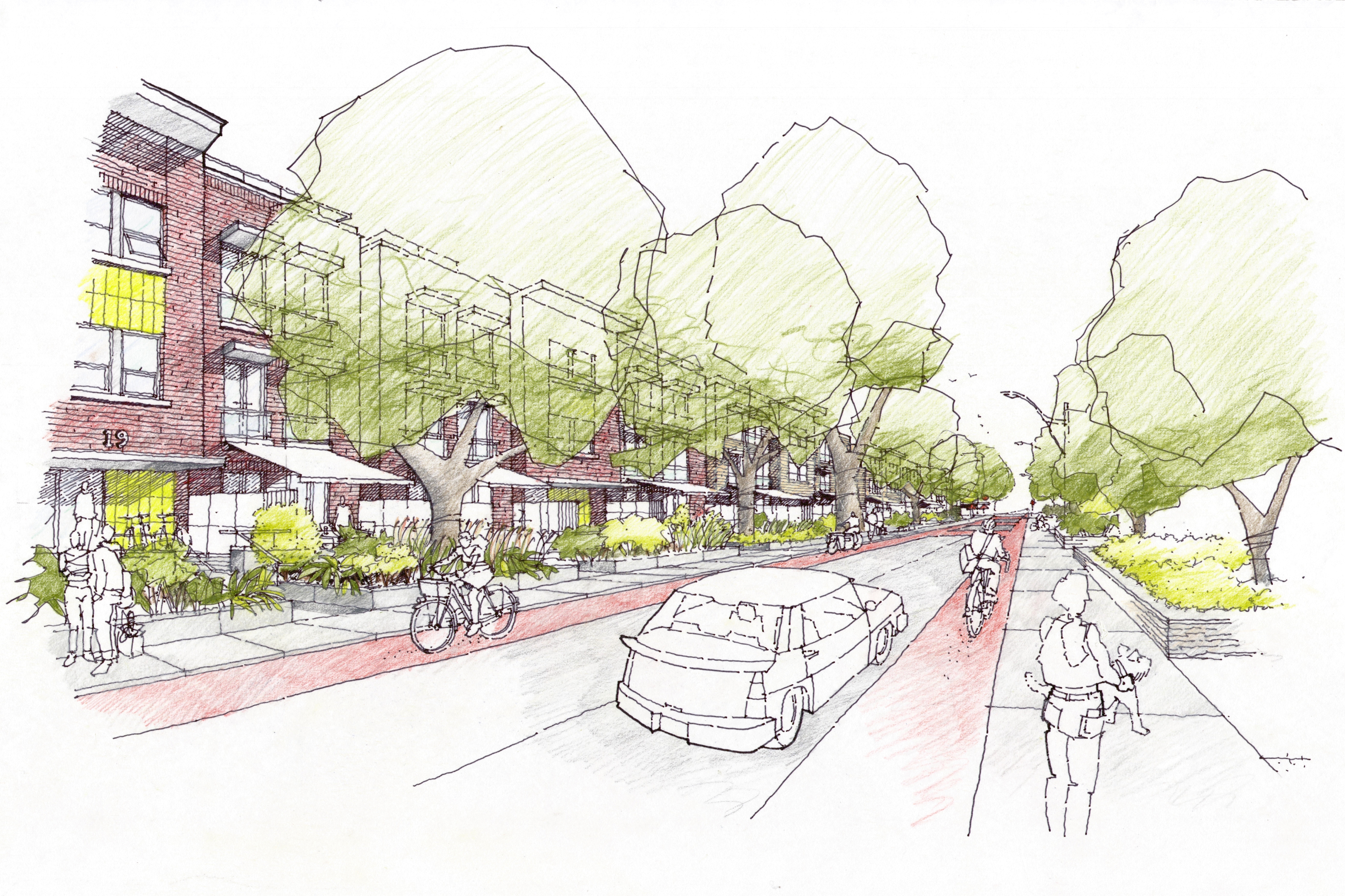 Vignette of a streetscape re-design of a Toronto suburb. 