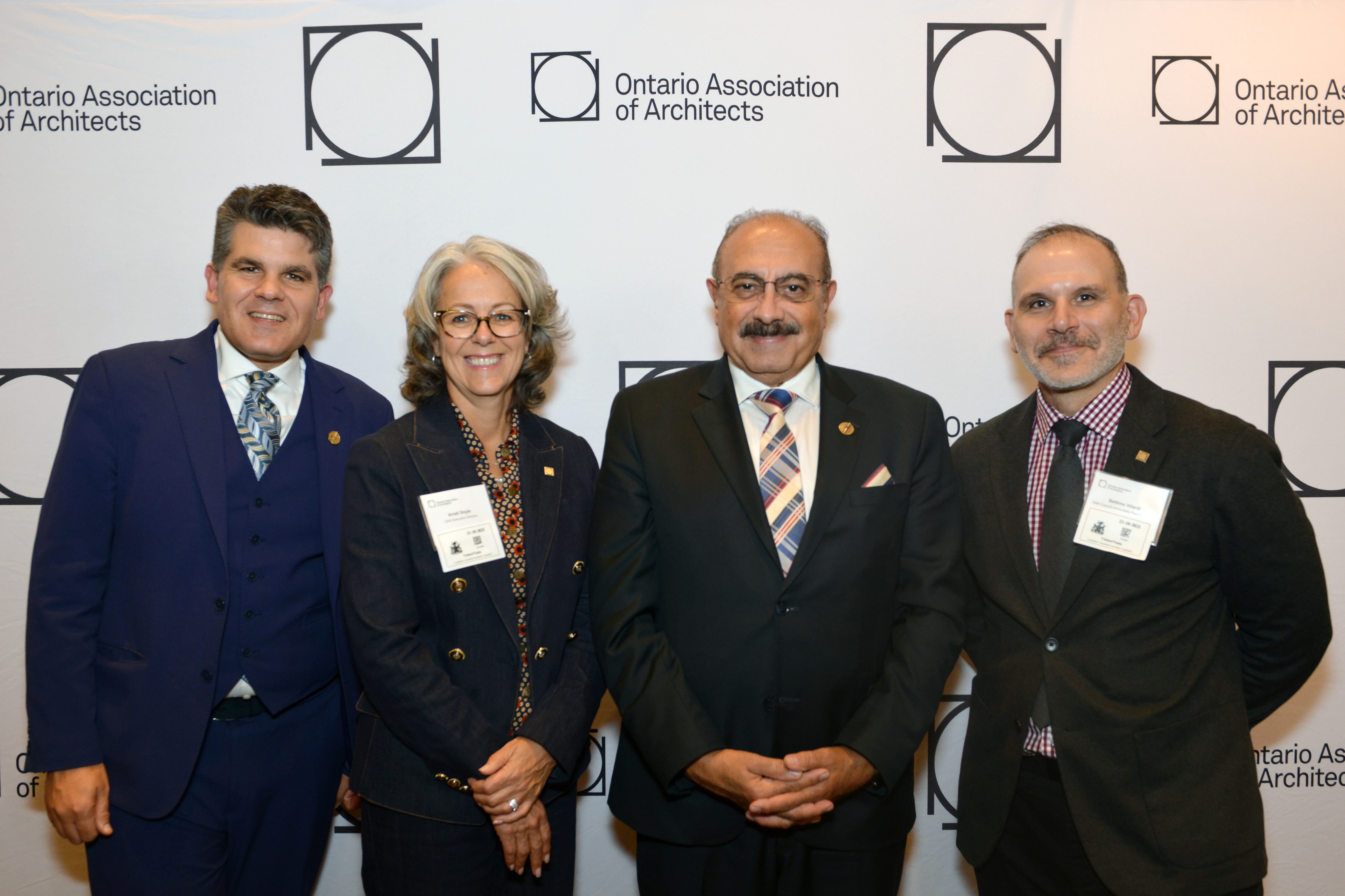 MPP Andrew Dowie (Windsor-Tecumseh), OAA Executive Director Kristi Doyle, MPP Sheref Sabawy (Mississauga-Erin Mills) and Immediate Past President, Settimo Vilardi