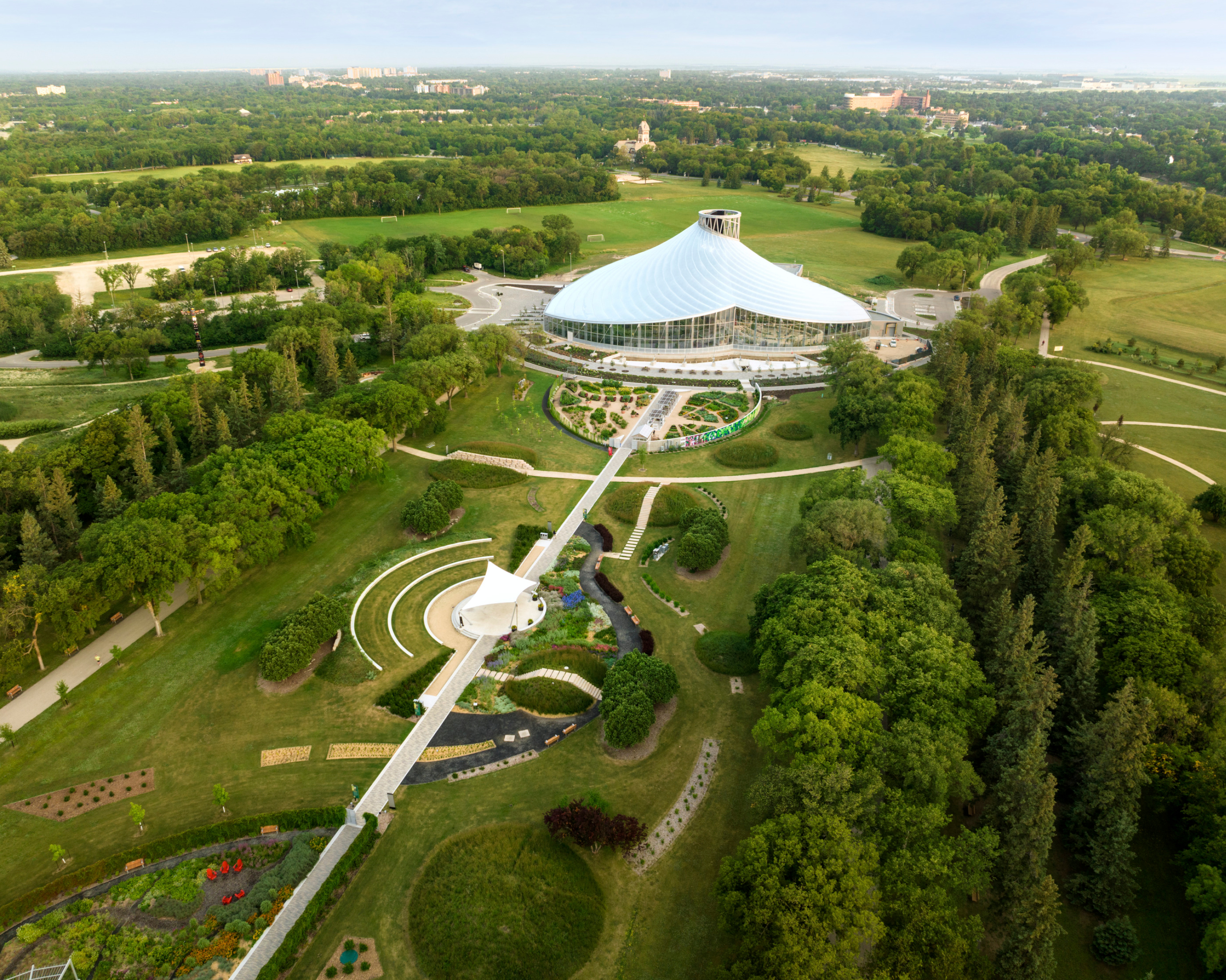 Aerial view of building in Assiniboine Park