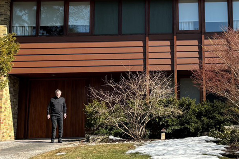 Bunker in front of his home